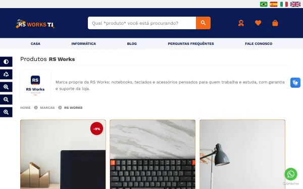 Página da marca com logo e produtos