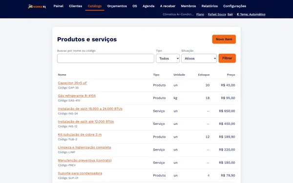 Catálogo com estoque